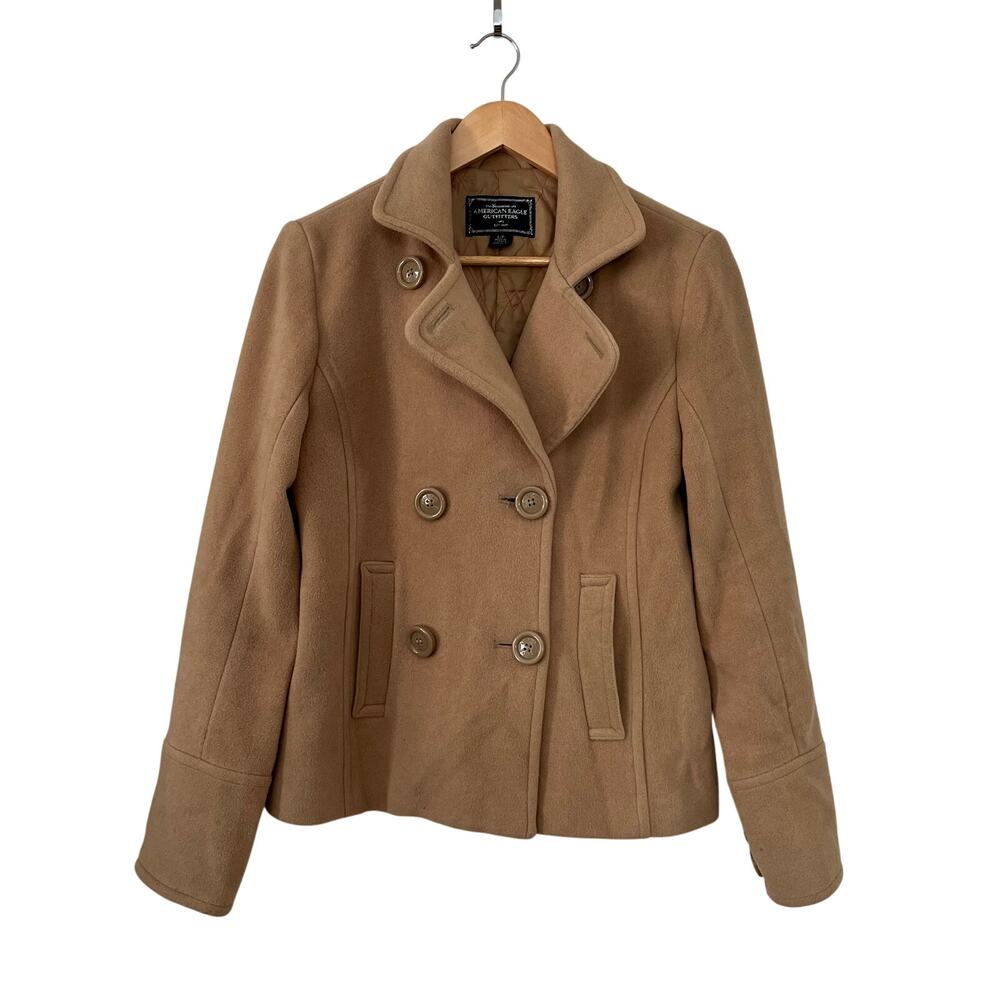 American Eagle Women's Small Pea Coat Wool Blend Beige Jacket Capsule Wardrobe